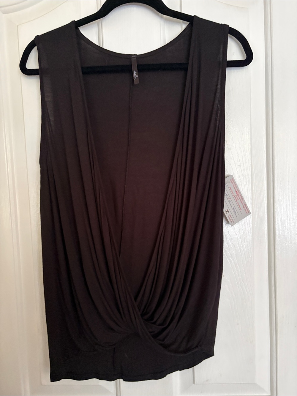 Twist-Front Black Draped Sleeveless Top